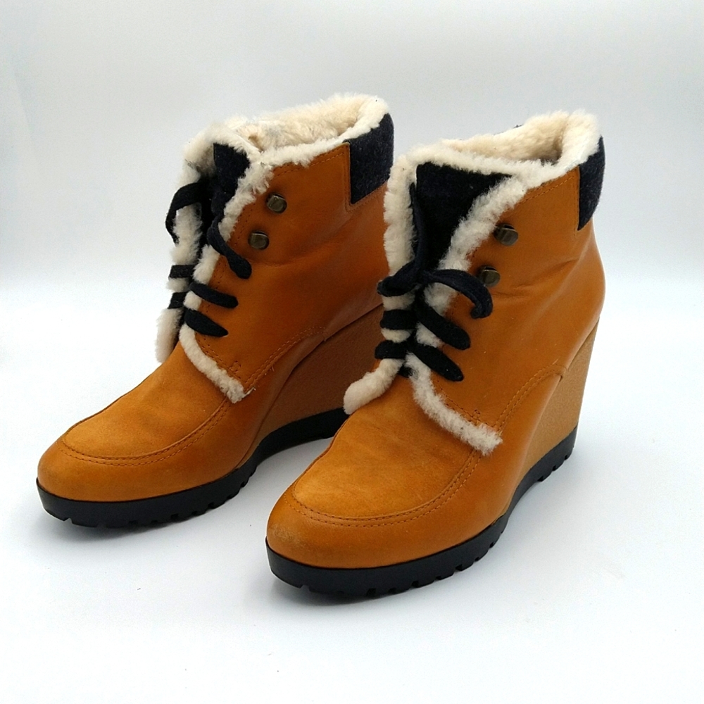 Cole Haan Henson Fur Leather Sheepskin Wedge Boots
